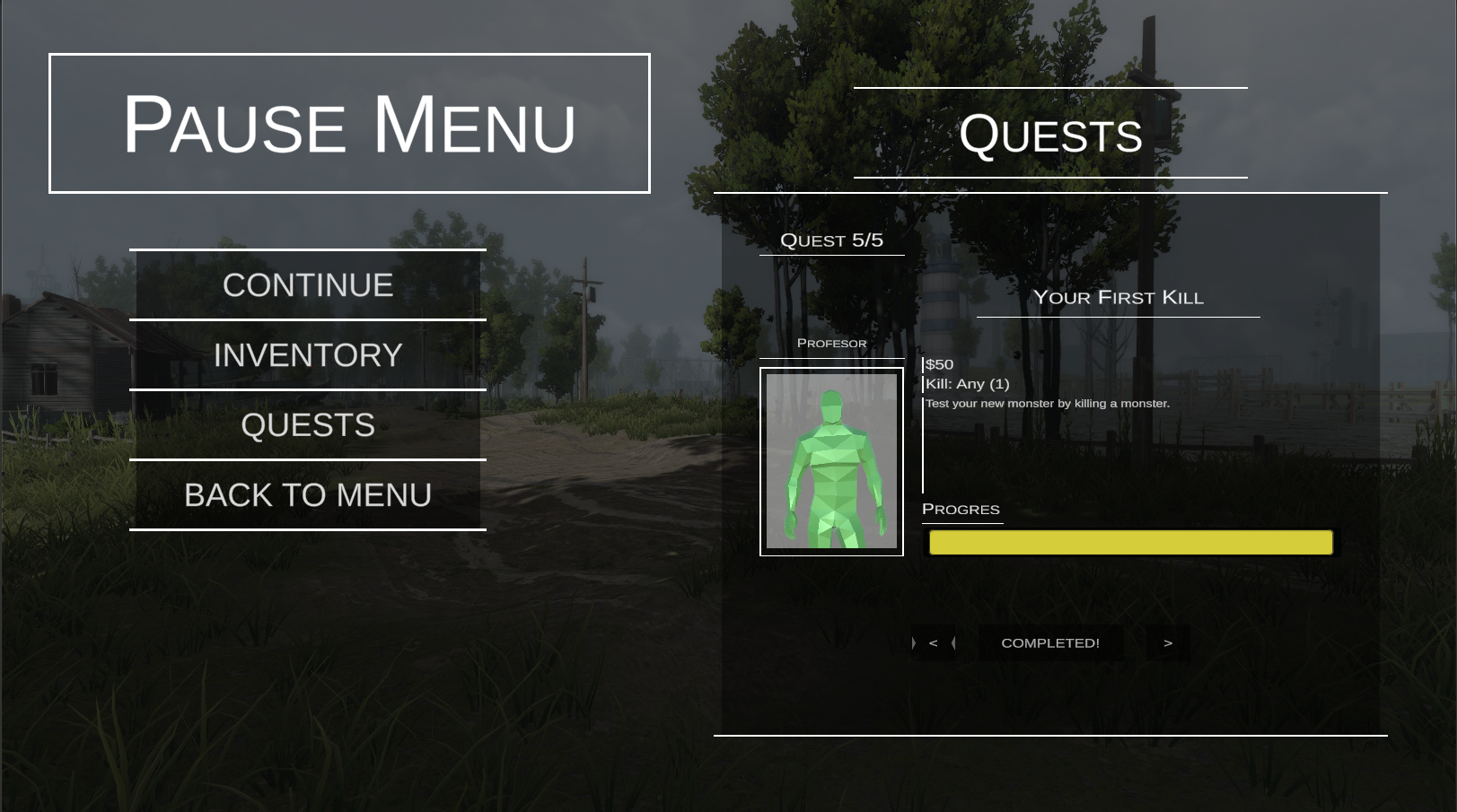 Pause/Quest screen